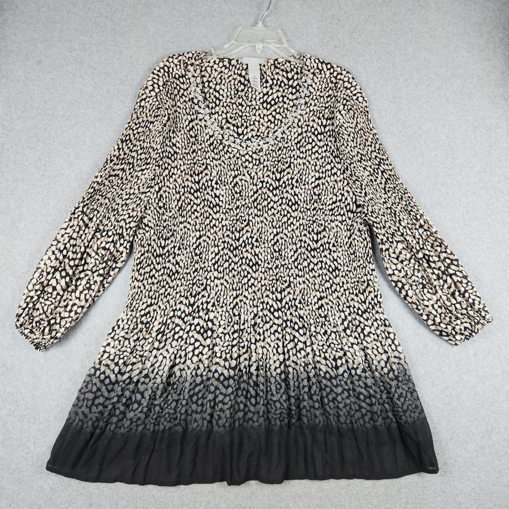 Catherines Tunic Dress Women 3X Multi Pebble Print Ombre Embellished Long Sleeve